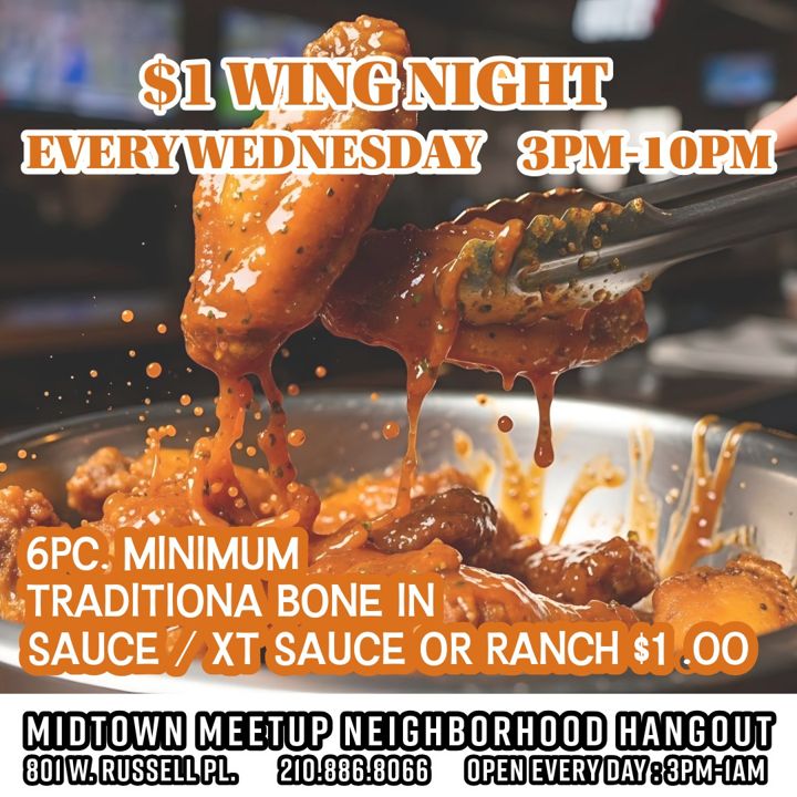 Don't resist a good deal! $1 wings every Wednesday. Traditional, buffalo, or BBQ slow cooked before frying so they're crispy and fall off the bone! 3pm 10pm m