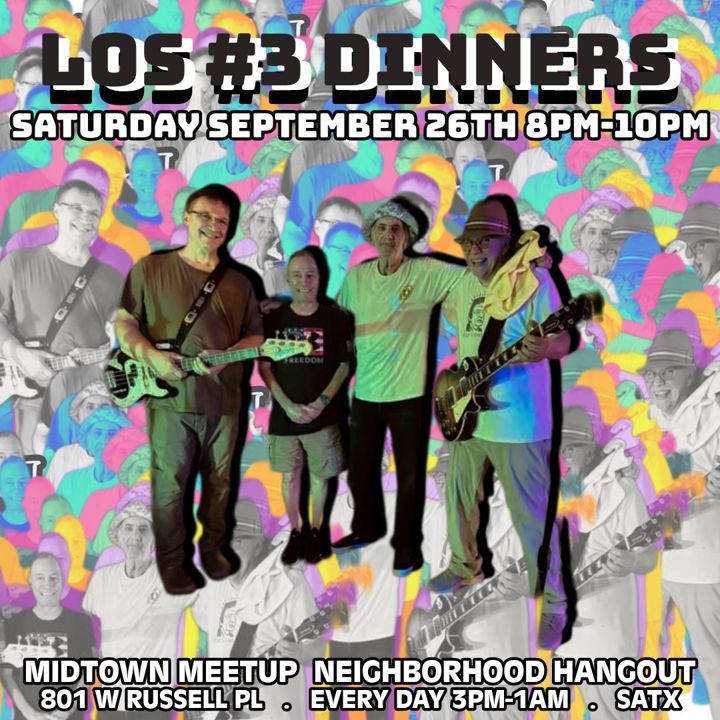 Los #3 Dinners is a legendary San Antonio garage rock institution. Led by Lenny Eric Friedland, the band blends infectious 1960s and 1970s rock and roll, humo